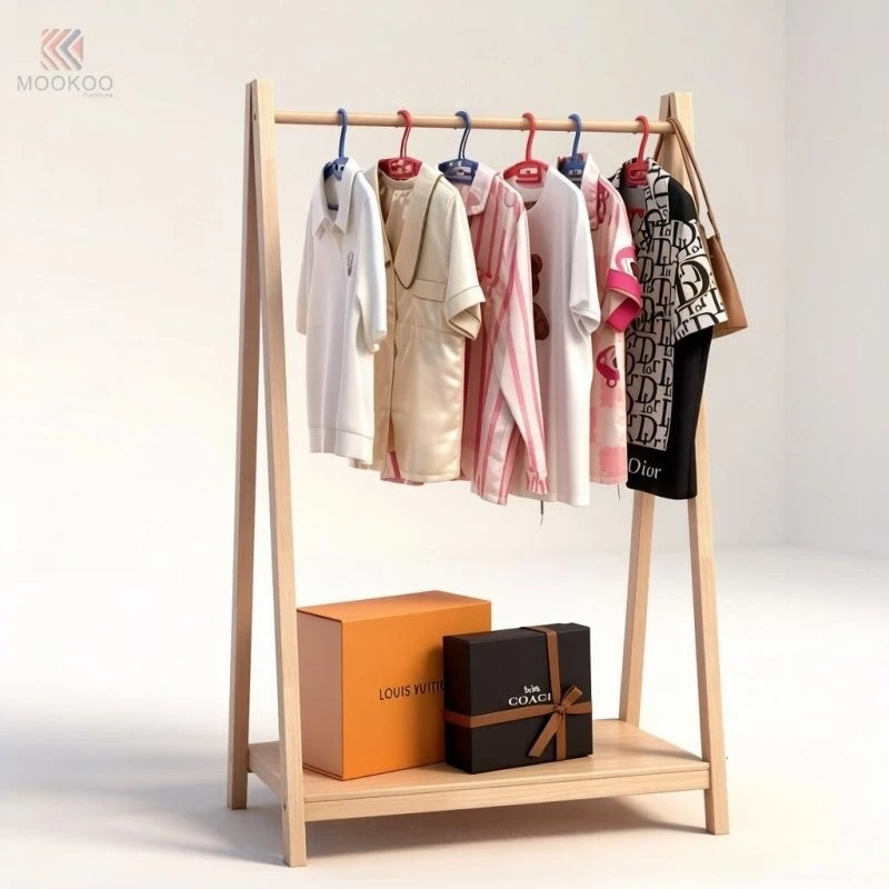 Customized Light Metal Clothing Display Rack Storage Shelf Modern Floor Garment Hanging Stand Boutique Store Retail Varnish price