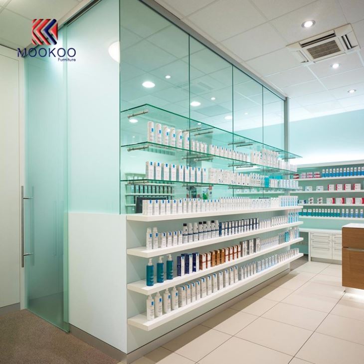 Drug Store Clear Glass Display Shelves